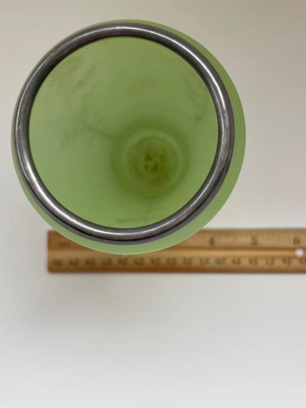 Vintage Uranium Glass Tiffin Satin Footed Vase Art Deco Silver Trim See Descript